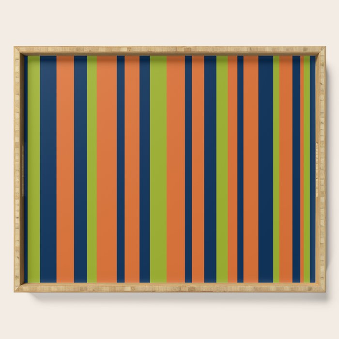 Vertical Retro Stripes in Navy Blue, Orange, and Lime Green Pattern Serving Tray Gallery Image 1