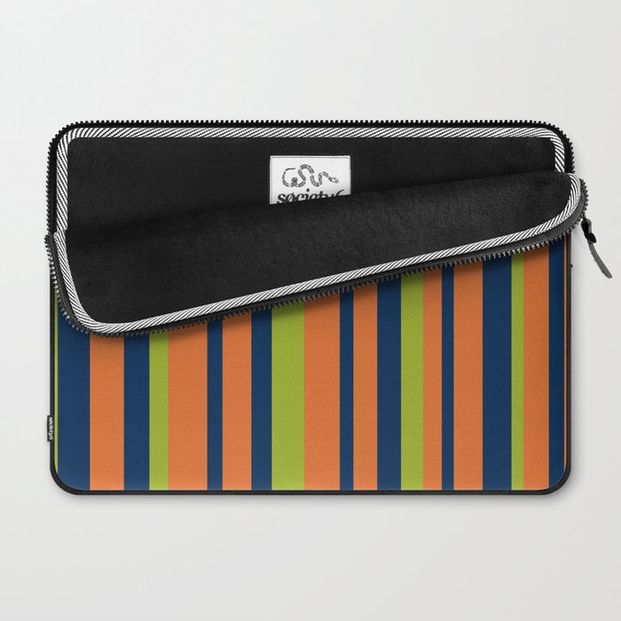 Vertical Retro Stripes in Navy Blue, Orange, and Lime Green Pattern Laptop Sleeve Gallery Image 2