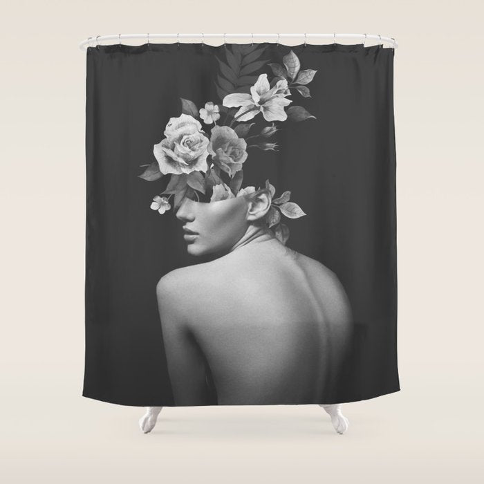Night Garden Black and White Shower Curtain Gallery Image 1