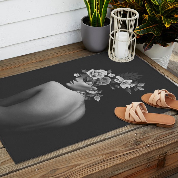 Night Garden Black and White Outdoor Rug Gallery Image 2