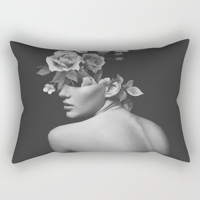 Night Garden Black and White Rectangular Pillow Gallery Image 1