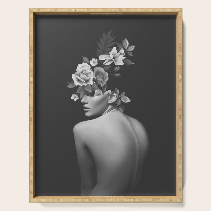 Night Garden Black and White Serving Tray Gallery Image 1