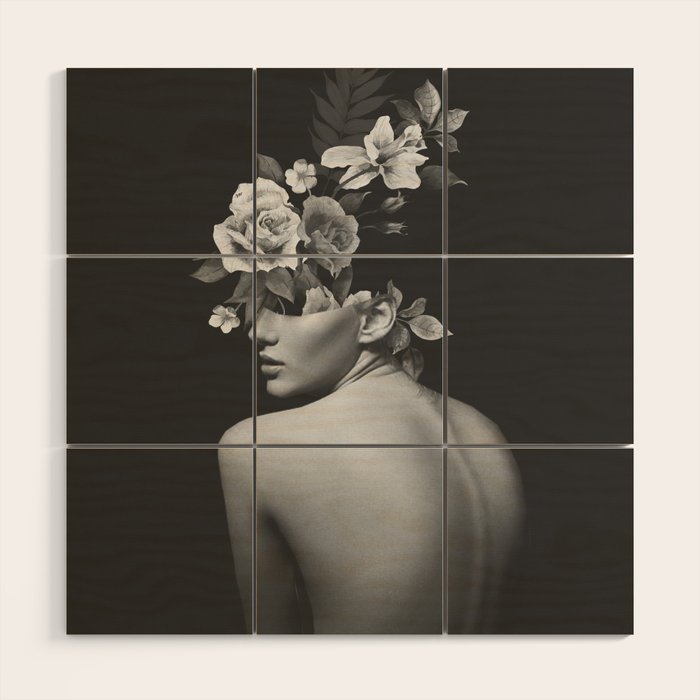 Night Garden Black and White Wood Wall Art Gallery Image 1