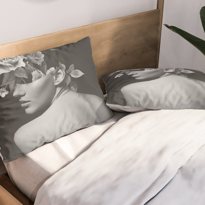 Night Garden Black and White Pillow Sham Gallery Image 2