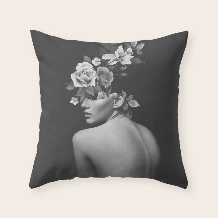 Night Garden Black and White Throw Pillow Gallery Image 6