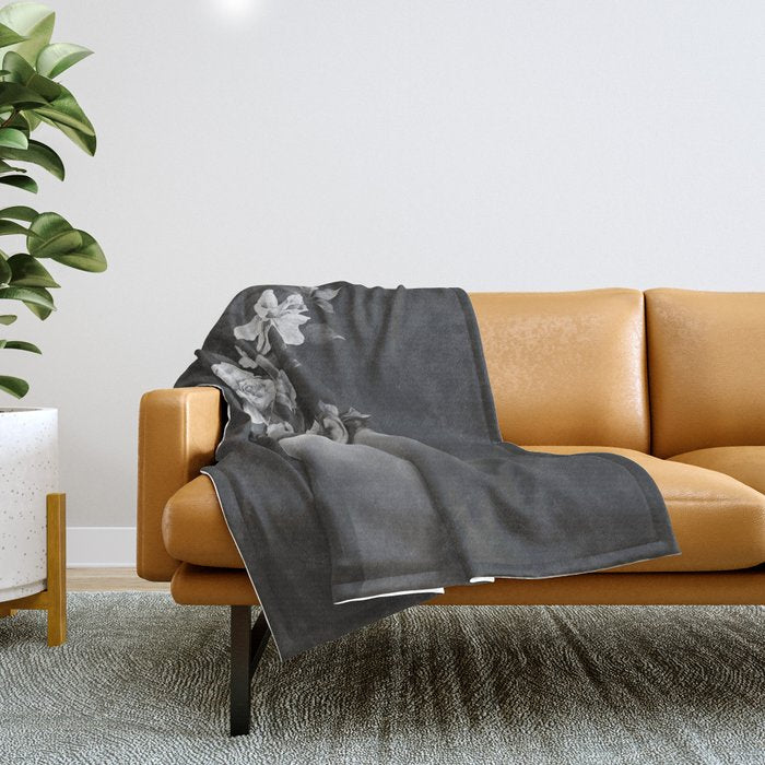 Night Garden Black and White Throw Blanket Gallery Image 1