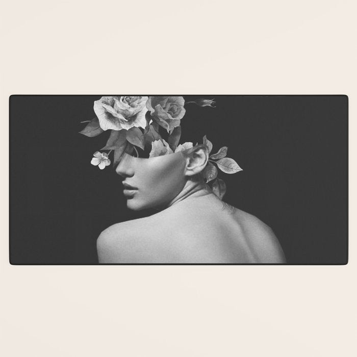 Night Garden Black and White Desk Mat Gallery Image 3