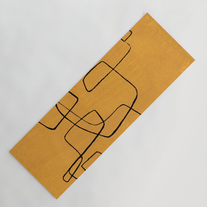 Minimalist Minimal Line Drawing Maze Mustard Yellow Painting Mid Century Modern Cool Funky Trendy Yoga Mat Gallery Image 1