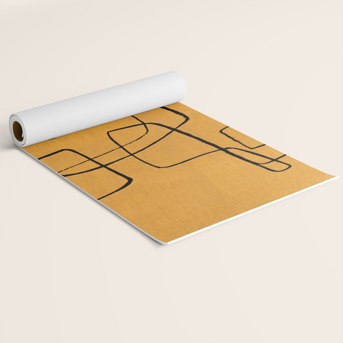 Minimalist Minimal Line Drawing Maze Mustard Yellow Painting Mid Century Modern Cool Funky Trendy Yoga Mat Gallery Image 2