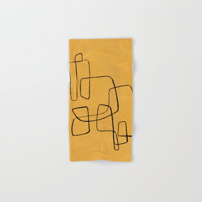 Minimalist Minimal Line Drawing Maze Mustard Yellow Painting Mid Century Modern Cool Funky Trendy Bath Towel Gallery Image 1