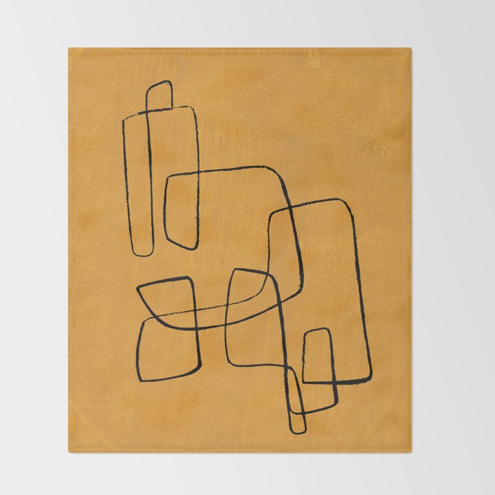 Minimalist Minimal Line Drawing Maze Mustard Yellow Painting Mid Century Modern Cool Funky Trendy Throw Blanket Gallery Image 2