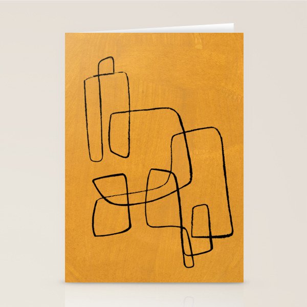 Minimalist Minimal Line Drawing Maze Mustard Yellow Painting Mid Century Modern Cool Funky Trendy Stationery Card Gallery Image 2