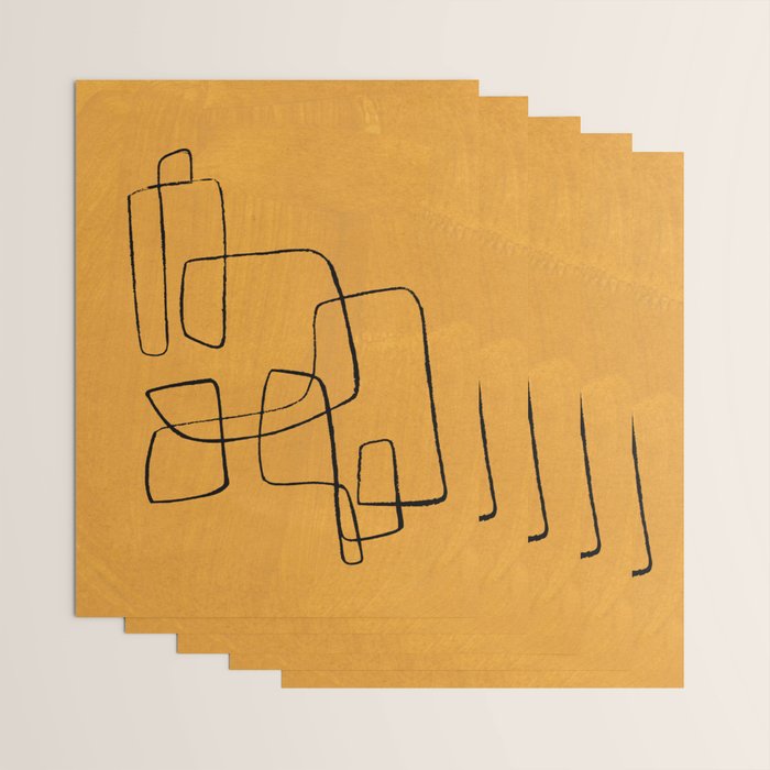 Minimalist Minimal Line Drawing Maze Mustard Yellow Painting Mid Century Modern Cool Funky Trendy Wrapping Paper Gallery Image 3