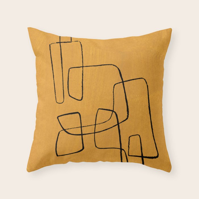 Minimalist Minimal Line Drawing Maze Mustard Yellow Painting Mid Century Modern Cool Funky Trendy Throw Pillow Gallery Image 6