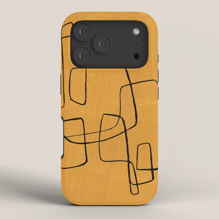 Minimalist Minimal Line Drawing Maze Mustard Yellow Painting Mid Century Modern Cool Funky Trendy iPhone Case Gallery Image 3