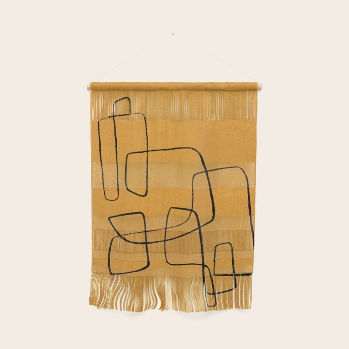Minimalist Minimal Line Drawing Maze Mustard Yellow Painting Mid Century Modern Cool Funky Trendy Wall Hanging Gallery Image 1