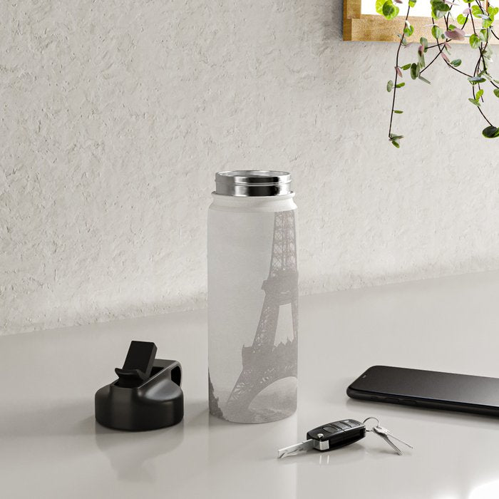 1920 Woman at the Gate, Eiffel Tower black and white photography / jazz age black & white photograph Water Bottle Gallery Image 4