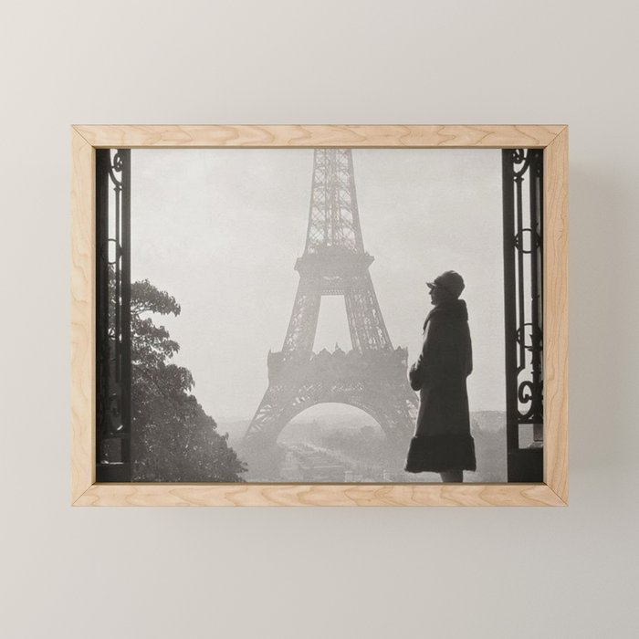 1920 Woman at the Gate, Eiffel Tower black and white photography / jazz age black & white photograph Mini Art Print Gallery Image 1