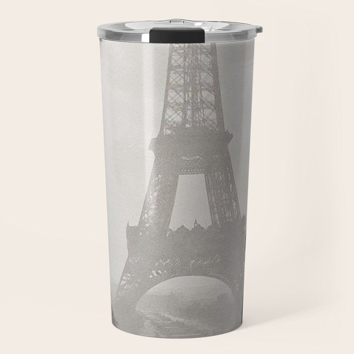 1920 Woman at the Gate, Eiffel Tower black and white photography / jazz age black & white photograph Travel Mug Gallery Image 1