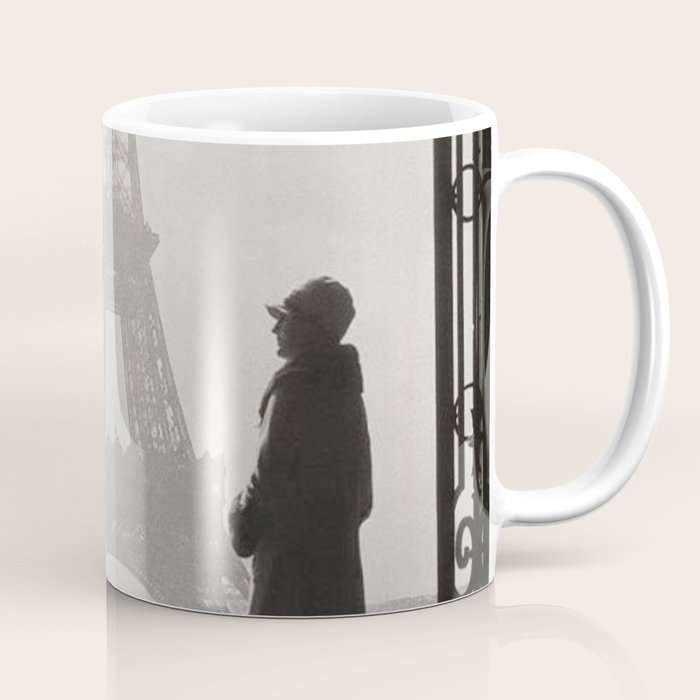 1920 Woman at the Gate, Eiffel Tower black and white photography / jazz age black & white photograph Coffee Mug Gallery Image 1