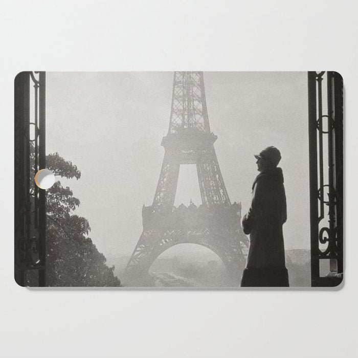 1920 Woman at the Gate, Eiffel Tower black and white photography / jazz age black & white photograph Cutting Board Gallery Image 1