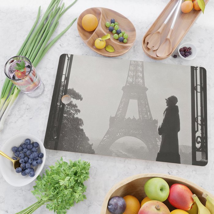 1920 Woman at the Gate, Eiffel Tower black and white photography / jazz age black & white photograph Cutting Board Gallery Image 2