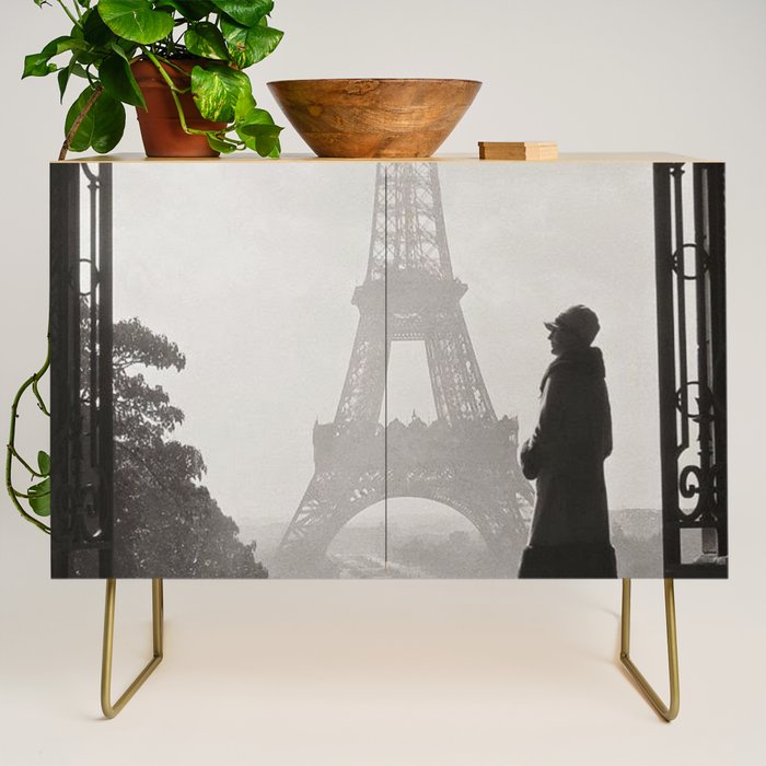 1920 Woman at the Gate, Eiffel Tower black and white photography / jazz age black & white photograph Credenza Gallery Image 1