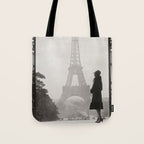 1920 Woman at the Gate, Eiffel Tower black and white photography / jazz age black & white photograph Tote Bag Gallery Image 1
