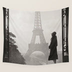 1920 Woman at the Gate, Eiffel Tower black and white photography / jazz age black & white photograph Wall Tapestry Gallery Image 4