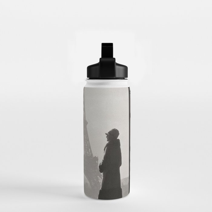 1920 Woman at the Gate, Eiffel Tower black and white photography / jazz age black & white photograph Water Bottle Gallery Image 2