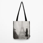 1920 Woman at the Gate, Eiffel Tower black and white photography / jazz age black & white photograph Tote Bag Gallery Image 2