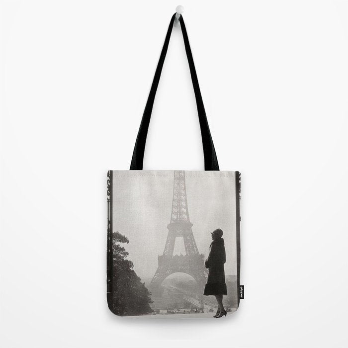 1920 Woman at the Gate, Eiffel Tower black and white photography / jazz age black & white photograph Tote Bag Gallery Image 2