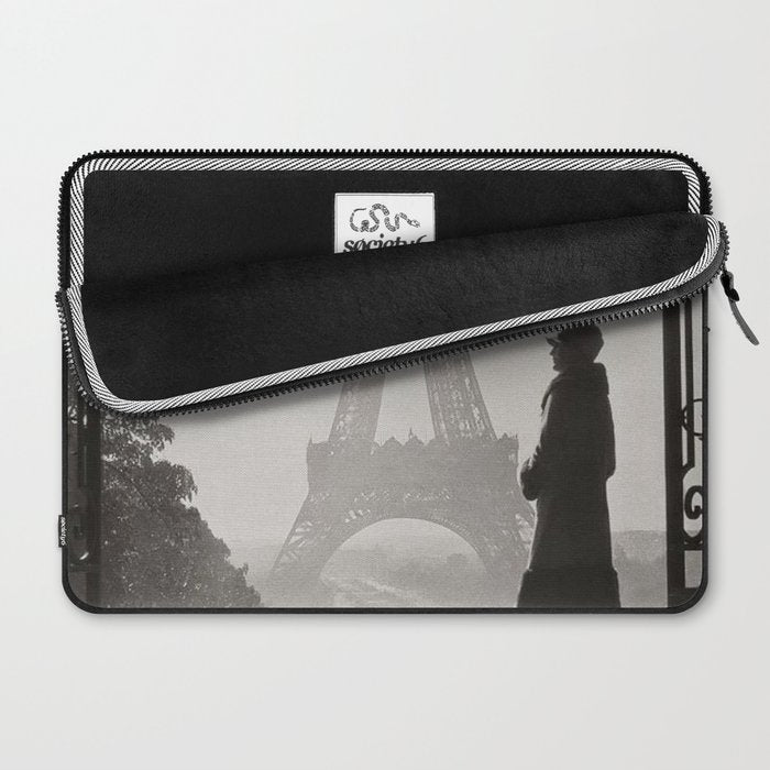 1920 Woman at the Gate, Eiffel Tower black and white photography / jazz age black & white photograph Laptop Sleeve Gallery Image 2