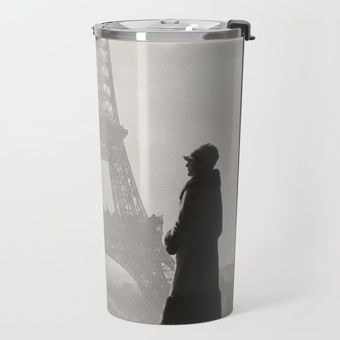 1920 Woman at the Gate, Eiffel Tower black and white photography / jazz age black & white photograph Travel Mug Gallery Image 2
