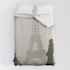 1920 Woman at the Gate, Eiffel Tower black and white photography / jazz age black & white photograph Duvet Cover Gallery Image 6