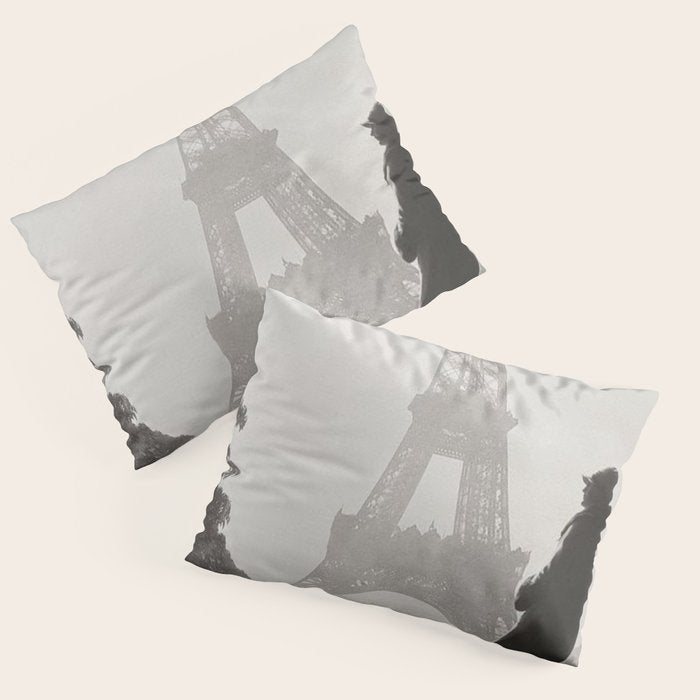 1920 Woman at the Gate, Eiffel Tower black and white photography / jazz age black & white photograph Pillow Sham Gallery Image 1