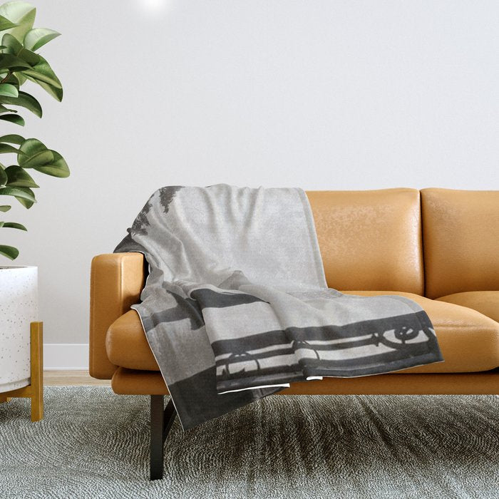 1920 Woman at the Gate, Eiffel Tower black and white photography / jazz age black & white photograph Throw Blanket Gallery Image 1