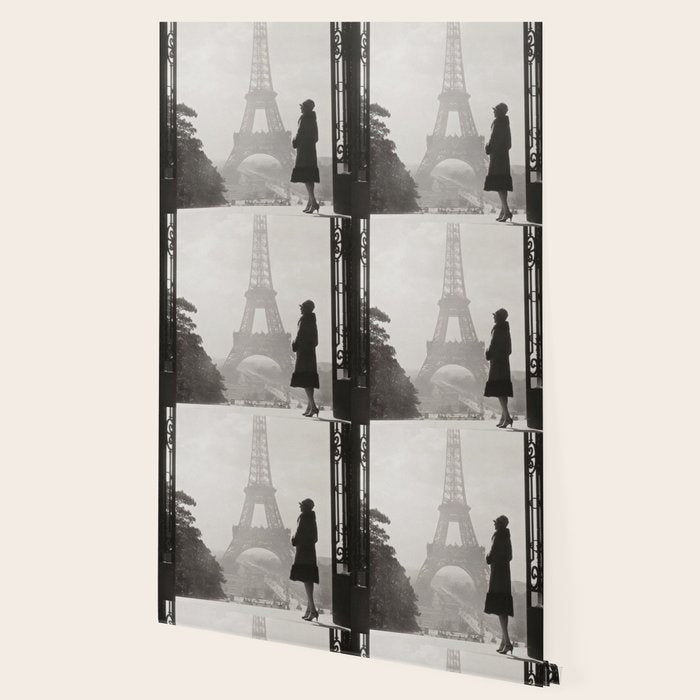 1920 Woman at the Gate, Eiffel Tower black and white photography / jazz age black & white photograph Wallpaper Gallery Image 2