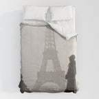 1920 Woman at the Gate, Eiffel Tower black and white photography / jazz age black & white photograph Comforter Gallery Image 6