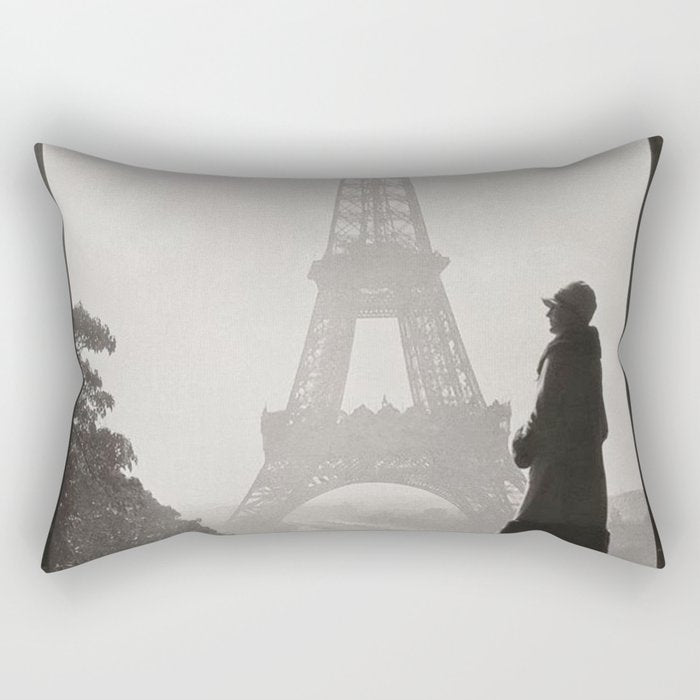 1920 Woman at the Gate, Eiffel Tower black and white photography / jazz age black & white photograph Rectangular Pillow Gallery Image 1