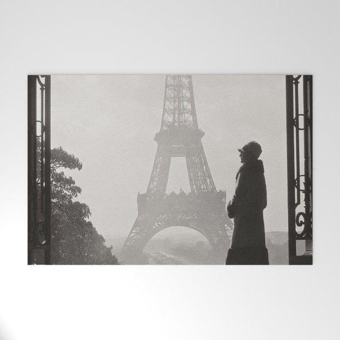 1920 Woman at the Gate, Eiffel Tower black and white photography / jazz age black & white photograph Welcome Mat Gallery Image 1