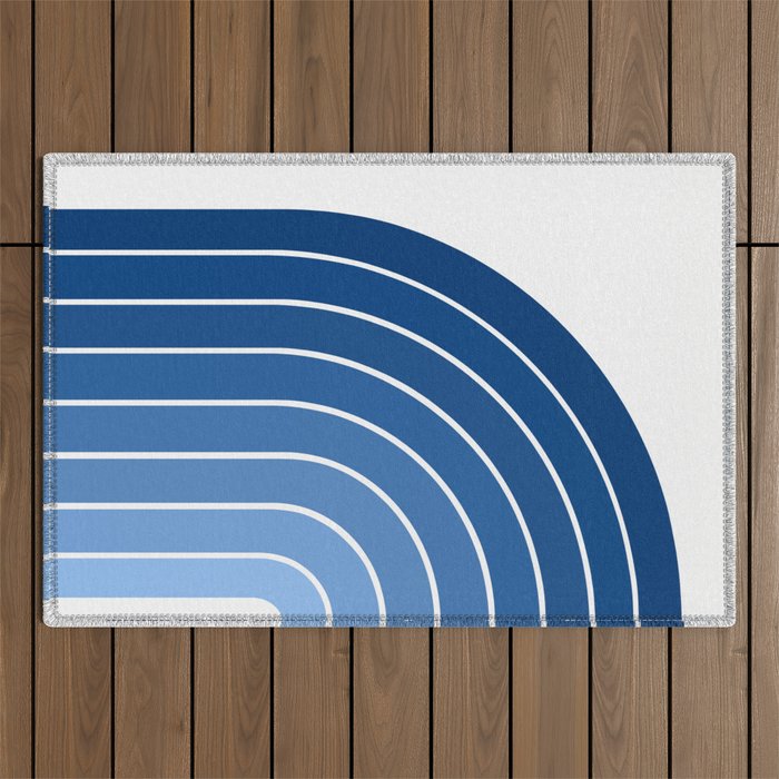 Gradient Arch VIII Bright Blue Mid Century Modern Rainbow Outdoor Rug Gallery Image 1