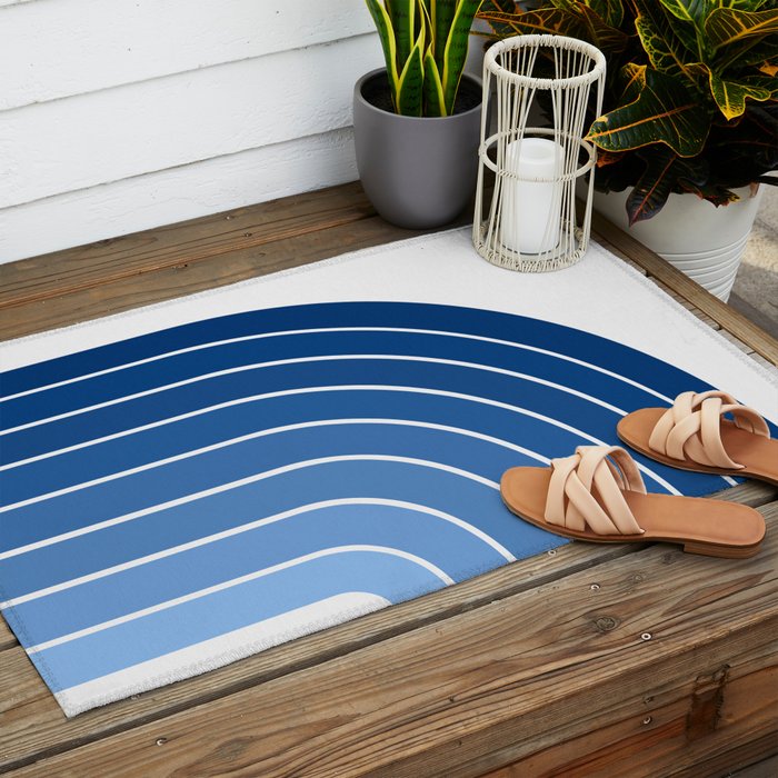 Gradient Arch VIII Bright Blue Mid Century Modern Rainbow Outdoor Rug Gallery Image 2