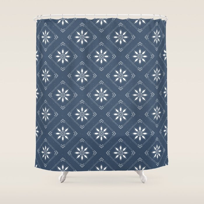 Scandinavian Classic Blue Squares Shower Curtain Gallery Image 1