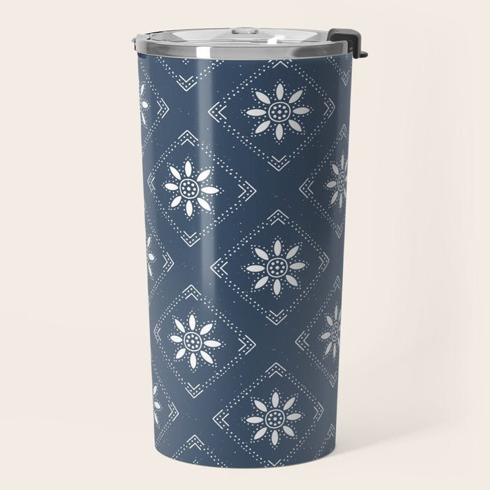 Scandinavian Classic Blue Squares Travel Mug Gallery Image 2