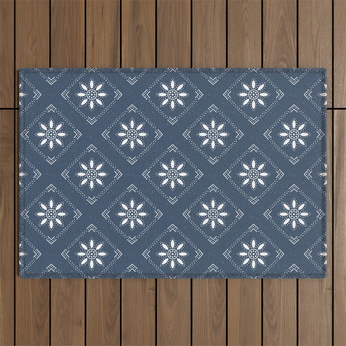 Scandinavian Classic Blue Squares Outdoor Rug Gallery Image 1