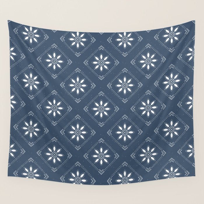 Scandinavian Classic Blue Squares Wall Tapestry Gallery Image 4