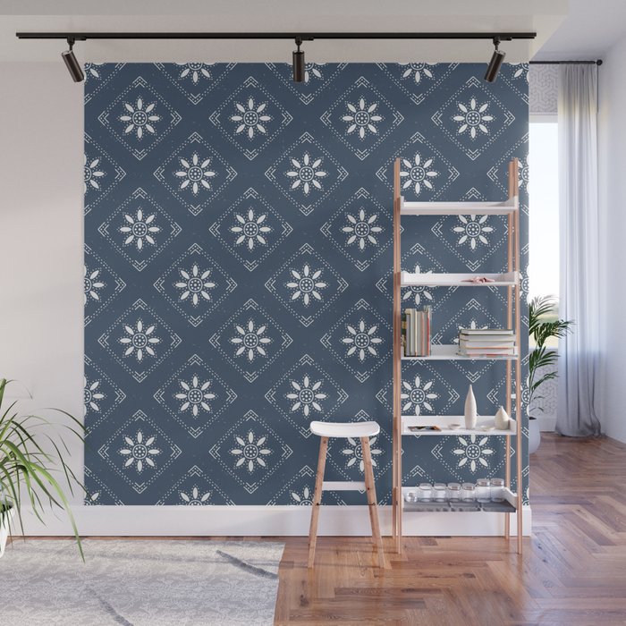 Scandinavian Classic Blue Squares Wall Mural Gallery Image 1