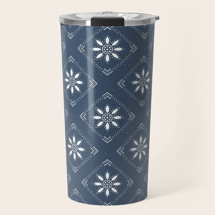 Scandinavian Classic Blue Squares Travel Mug Gallery Image 1