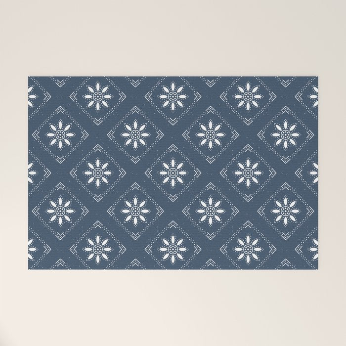 Scandinavian Classic Blue Squares Welcome Mat Gallery Image 1